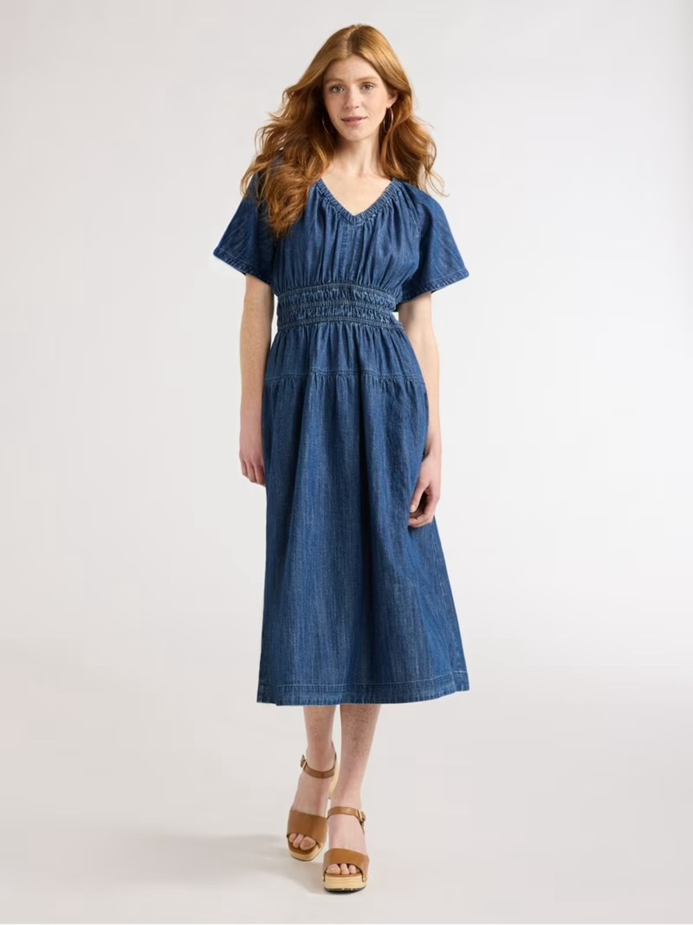 Free Assembly Women’s Denim Blue Smocked Waist Dress size Medium